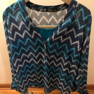 a.n.a women’s 2X long sleeve partial button front aqua top